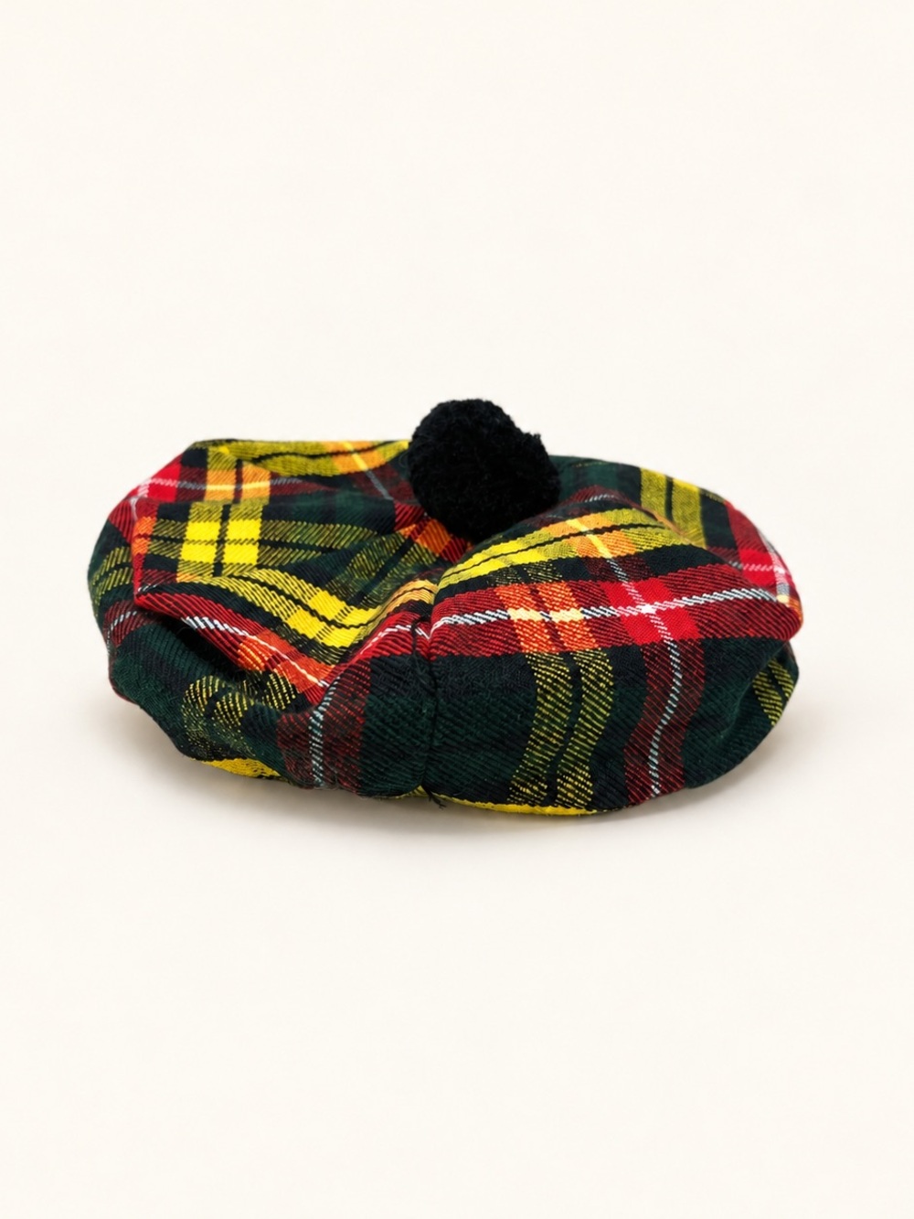 Kids Tartan Pom Beret Hat - Red & Green Plaid